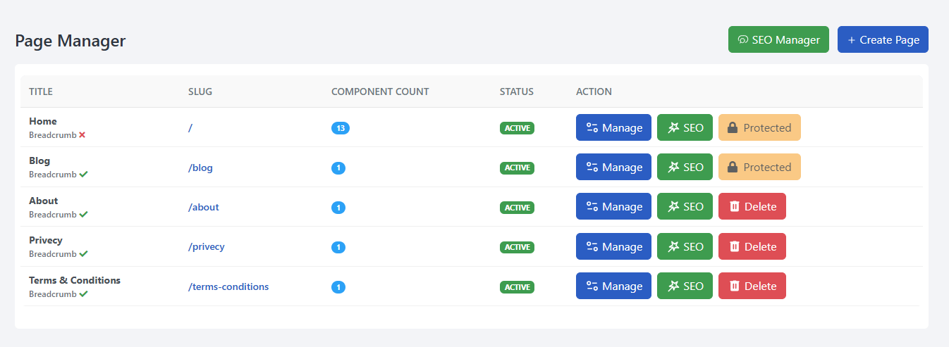 Page Manager UI